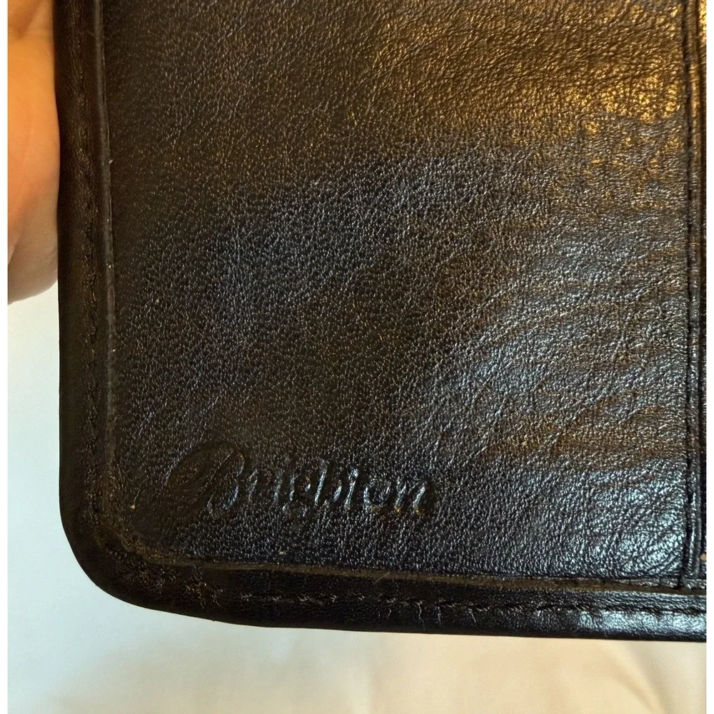 Brighton Croc Embossed Bi-Fold Checkbook Wallet Pebbled Leather Chocolate/Black